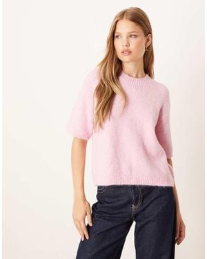 Gina Tricot Short Sleeve Crew Neck Midweight Knitted Top - Pink