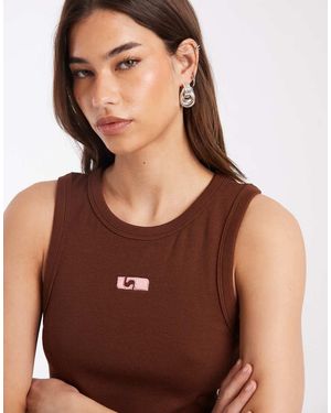 laagam Embroidered Logo Tank Top - Brown
