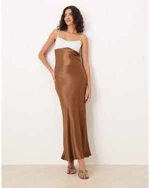 ASOS Asos Desing Satin Cami Maxi Dress With Seamed Bust Detail - Natural