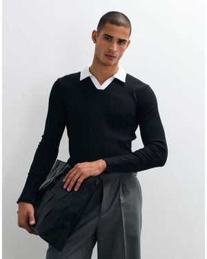 ASOS Muscle Fit Long Sleeve Polo - Blue