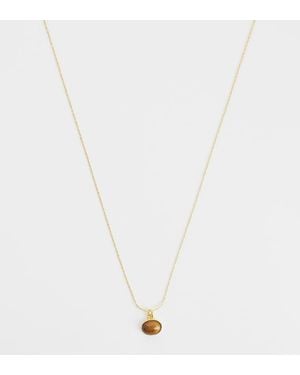 Orelia Tigers Eye Charm Necklace - White