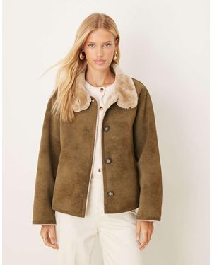 ASOS Funnel Neck Faux Suede Bonded Jacket - Natural