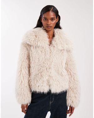 ASOS Cropped Faux Fur Jacket - Natural
