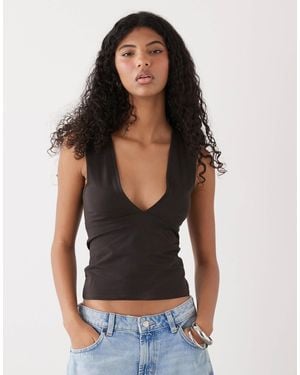 Weekday Plunge V-neck Top - Black