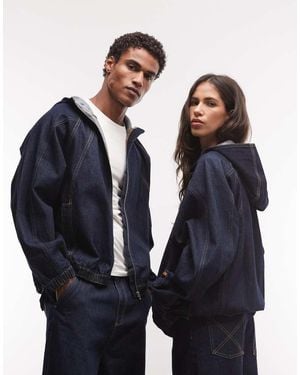 Collusion Giacca Di Jeans Oversize Con Cappuccio Lavaggio Rinse - Blu