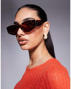 River Island Gafas De Sol Marrones Efecto De Estilo Ojos De Gato Estrechas De -Marrón - Rojo