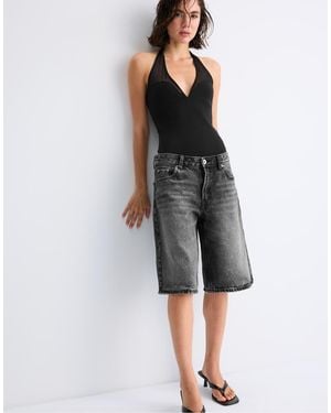 Stradivarius Mesh Halter Body - Grijs