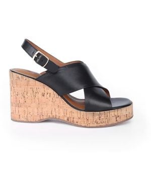 OFF THE HOOK Tara Leather Cross Strap Cork Wedge Sandals - Blue