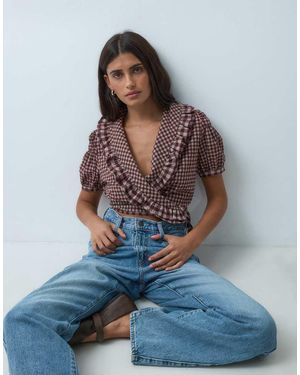 House Of Sunny Gingham Ruffle Top - Blue