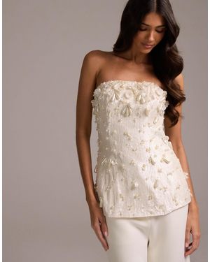 ASOS Pearl Embellished Bandeau Top - Natural