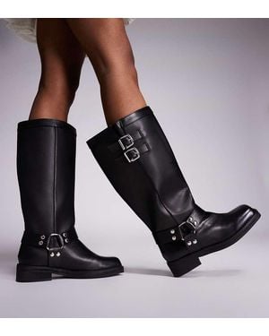 Public Desire Sirus Flat Harness Knee Boots - Black