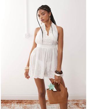 Miss Selfridge Beach Sheer Embroidered Romper - White