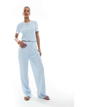 Pieces Mini Plisse Wide Leg Trouser Co-Ord - Blue