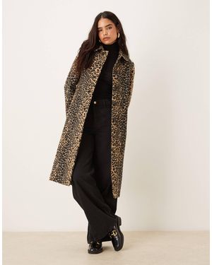 Mango Leopard-print Long Coat - Brown