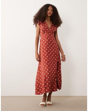 Nobody's Child Norma V-neck Flutter Cap Sleeve Midi Dress - Red