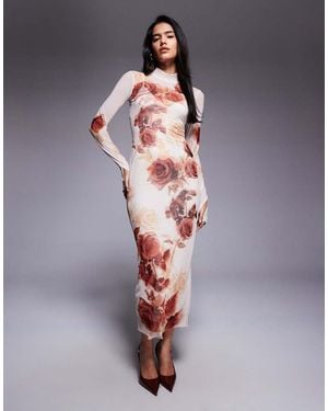 AFRM Mesh Roll Neck Long Sleeve Midaxi Dress - Pink