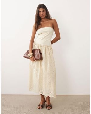 Mango 100% Cotton Off Shoulder Maxi Dress - Natural
