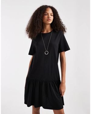 Pieces Drop Waist Short Sleeve Mini Dress - Black