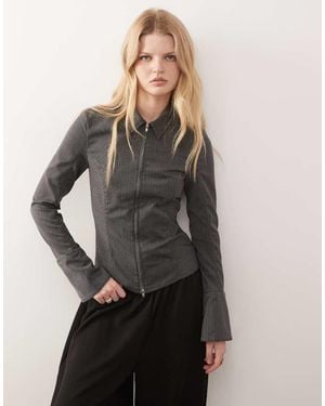 Weekday Zip Through Shirt With Flare Sleeve Detail - Grey