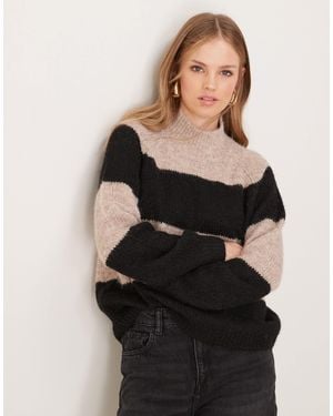 Jdy – hochgeschlossener, strukturierter strickpullover - Schwarz