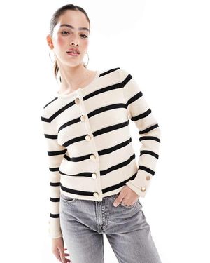 French Connection Cardigan Pesante Color Crema E Nero A Righe Con Bottoni - Bianco