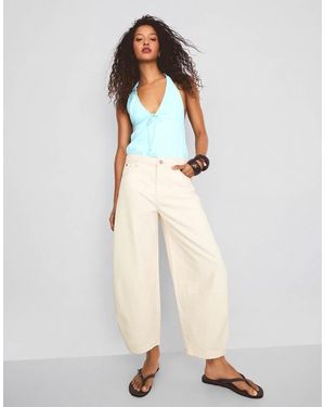 Bershka Cropped Barrel Trousers - Natural