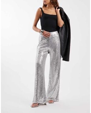ONLY High Waist Pull On Sequin Trousers - Metallic