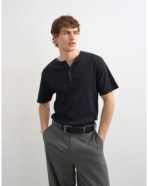 TOPMAN Classic Fit Ribbed Henley T-shirt - Blue