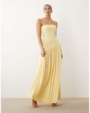 Oh Polly Slinky Corset Asymmetric Detail Maxi Dress - Natural