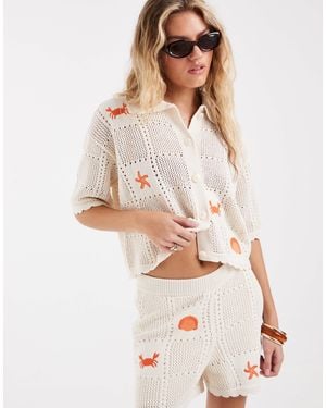 Vero Moda Short Sleeve Crochet Polo - White