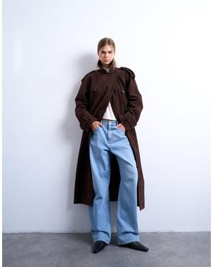 TOPSHOP Longline Oversized Faux Suede Trench Coat - Blue