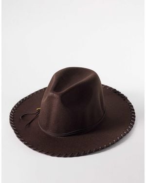 South Beach Western Cowboy Hat With Stitch Detail - Brown