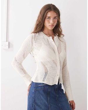 Weekday Slim Fit Open Knit Cardigan - White