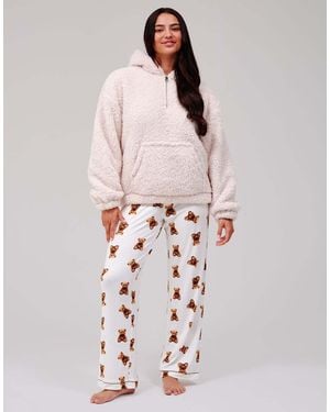 Loungeable Cosy Borg Fleece Quarter Zip Lounge Hoodie - White