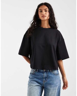 ASOS Camiseta Corta Negra De Manga Corta Y Corte Cuadrado De Tejido Entrelazado Breathemax - Negro
