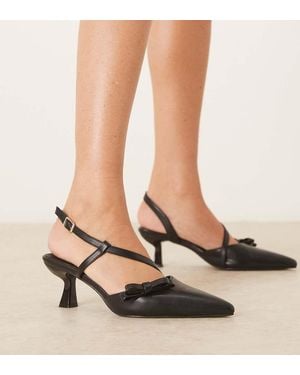 Glamorous Slingback Kitten Heeled Shoes With Bow - Natural