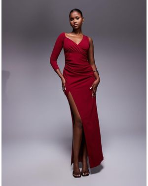 Goddiva One Shoulder Front Split Scuba Maxi - Red