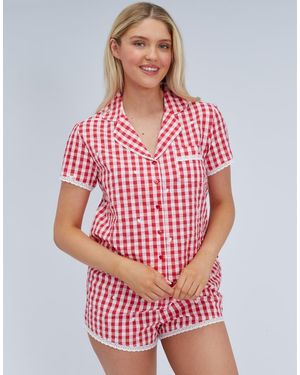 Boux Avenue Valentines Gingham Short Pyjama Set Cotton Collared Top And Shorts