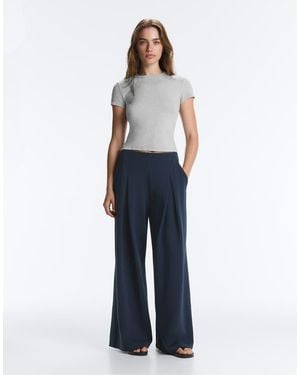 Oysho Wide-Leg Pique Trousers With Cotton - Blue