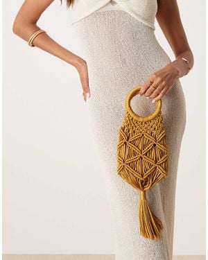 ASOS Macrame Grab Clutch With Tassel Detail - Metallic