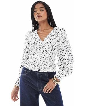 Glamorous V-Neck Button Front Blouse - White