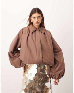 ARRANGE Oversized Bomber Jacket With Balloon Sleeve - Brown