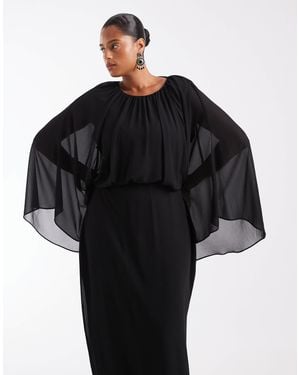 Tfnc Plus Chiffon Cape Detail Maxi Dress - Black