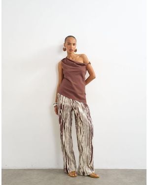 TOPSHOP Animal Crinkle Wide Leg Trouser - White