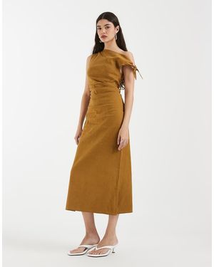 & Other Stories Linen Rich One Shoulder Midi Dress - Natural