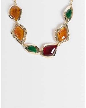 ASOS Collar Con Piedras Rojas, Ámbar Y Verdes Con Efecto Fundido En Tono Dorado - Blanco