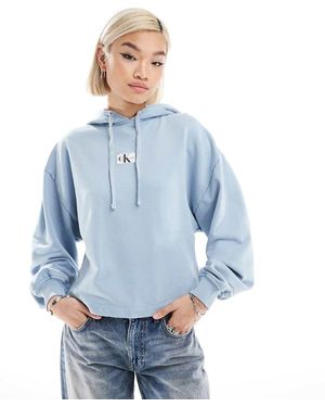 Calvin Klein Sudadera con capucha cropped de algodón lavado - Azul