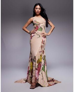 ASOS Mesh One Shoulder Exposed Seams Maxi Dress With Full Hem - Multicolour