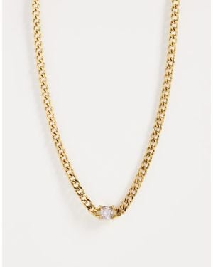 ASOS Waterproof Stainless Steel Cubic Zirconia Crystal Station Chain Necklace - Metallic
