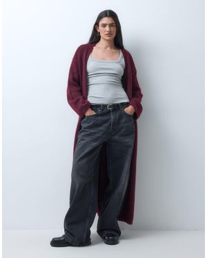 Monki Cardigan long en maille maxi bordeaux - Bleu
